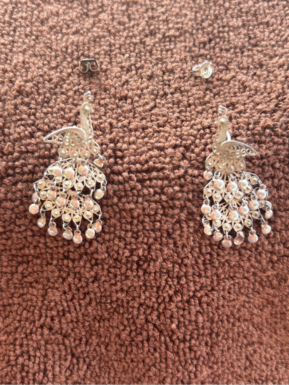 Silver Peacock Drop Earrings - Elegant Women's Jewelry